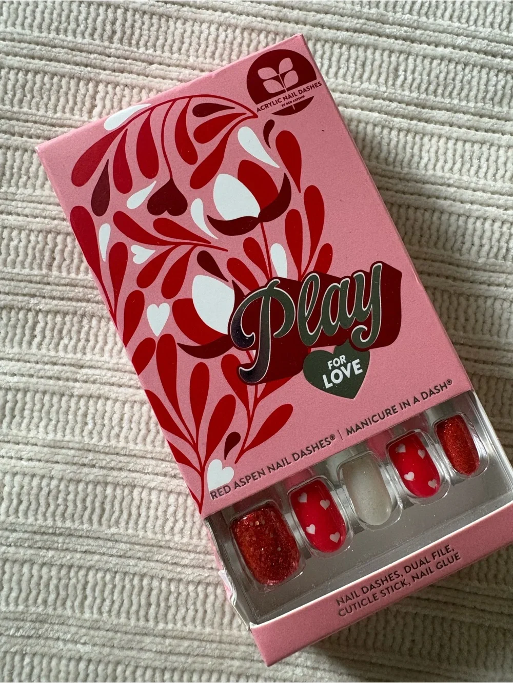 Red Aspen Nail Dashes Press-On Nails red, white Hearts & Spice Sutton